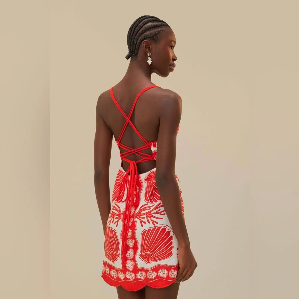 Farm Rio White Ainika Shell Euroflax™ Premium Linen Mini Dress - Picture 4 of 11